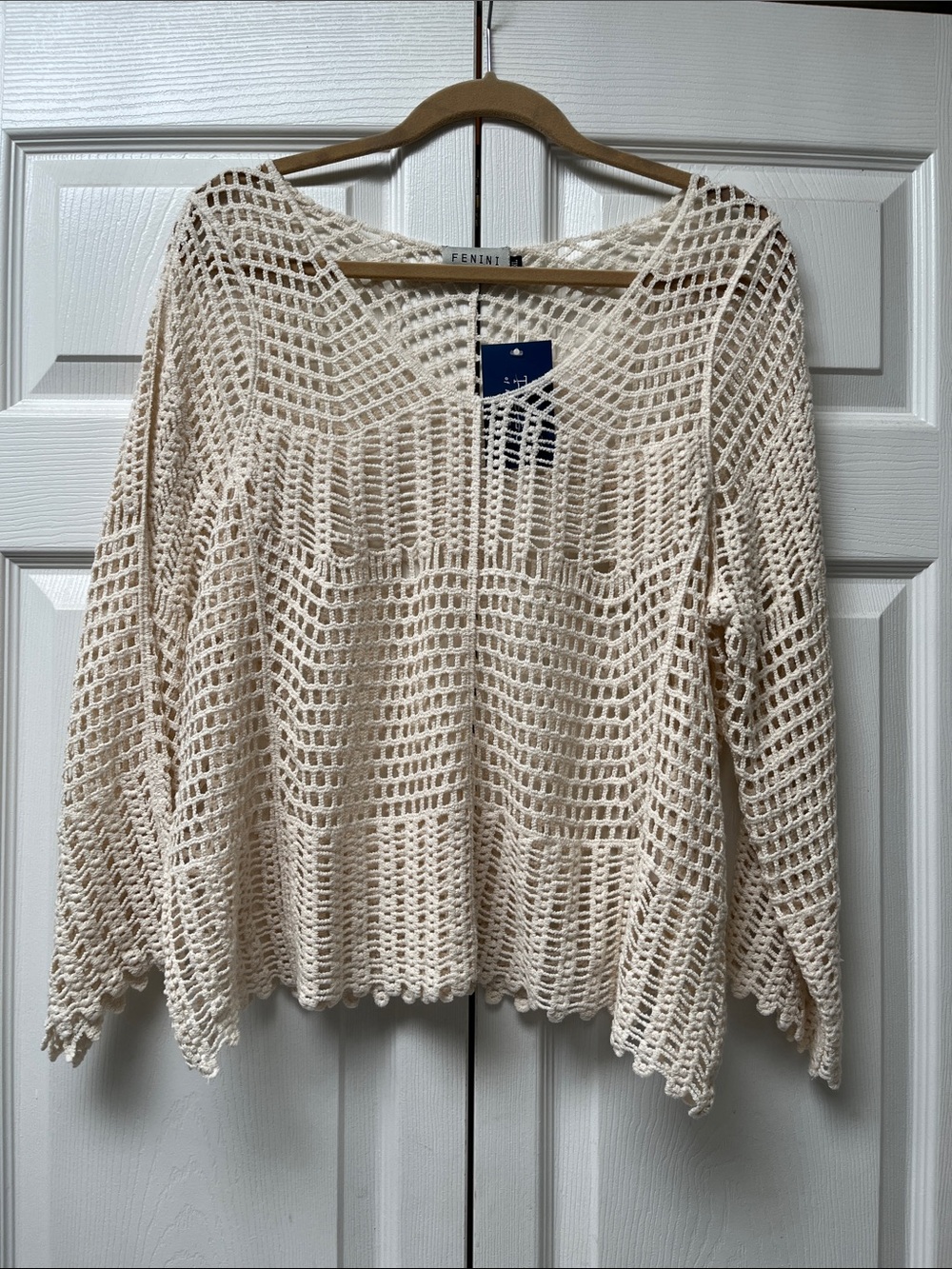 Fennie Cream Crochet Open-Knit Tunic Top